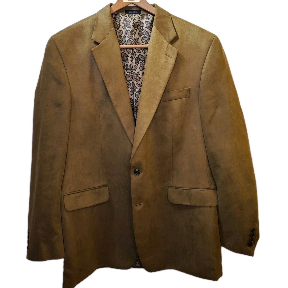 Lauren Ralph Lauren Tan 2 Button Blazer Sport Coat Jacket 44L Lined In Paisley